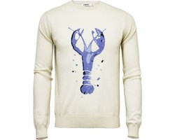 Hommard Silk Cashmere Intarsia Lobster Crew Neck Sweater, Large, White, Wit, Trui, Unisex, Ronde nek, Pullover, Zijde, Kasjmier, Kreeft, Homard