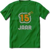 15 Jaar Feest T-Shirt | Goud - Zilver | Grappig Verjaardag Cadeau Shirt | Dames - Heren - Unisex | Tshirt Kleding Kado | - Donker Groen - L