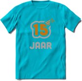 15 Jaar Feest T-Shirt | Goud - Zilver | Grappig Verjaardag Cadeau Shirt | Dames - Heren - Unisex | Tshirt Kleding Kado | - Blauw - L