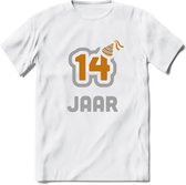 14 Jaar Feest T-Shirt | Goud - Zilver | Grappig Verjaardag Cadeau Shirt | Dames - Heren - Unisex | Tshirt Kleding Kado | - Wit - 3XL