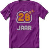 28 Jaar Feest T-Shirt | Goud - Zilver | Grappig Verjaardag Cadeau Shirt | Dames - Heren - Unisex | Tshirt Kleding Kado | - Paars - XL