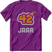 42 Jaar Feest T-Shirt | Goud - Zilver | Grappig Verjaardag Cadeau Shirt | Dames - Heren - Unisex | Tshirt Kleding Kado | - Paars - XXL