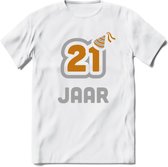 21 Jaar Feest T-Shirt | Goud - Zilver | Grappig Verjaardag Cadeau Shirt | Dames - Heren - Unisex | Tshirt Kleding Kado | - Wit - S