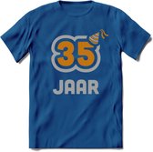 35 Jaar Feest T-Shirt | Goud - Zilver | Grappig Verjaardag Cadeau Shirt | Dames - Heren - Unisex | Tshirt Kleding Kado | - Donker Blauw - XXL