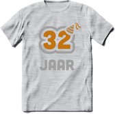 32 Jaar Feest T-Shirt | Goud - Zilver | Grappig Verjaardag Cadeau Shirt | Dames - Heren - Unisex | Tshirt Kleding Kado | - Licht Grijs - Gemaleerd - XXL