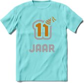 11 Jaar Feest T-Shirt | Goud - Zilver | Grappig Verjaardag Cadeau Shirt | Dames - Heren - Unisex | Tshirt Kleding Kado | - Licht Blauw - XL