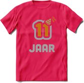 11 Jaar Feest T-Shirt | Goud - Zilver | Grappig Verjaardag Cadeau Shirt | Dames - Heren - Unisex | Tshirt Kleding Kado | - Roze - XL