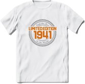 1941 Limited Edition Ring T-Shirt | Zilver - Goud | Grappig Verjaardag en Feest Cadeau Shirt | Dames - Heren - Unisex | Tshirt Kleding Kado | - Wit - L