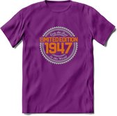 1947 Limited Edition Ring T-Shirt | Zilver - Goud | Grappig Verjaardag en Feest Cadeau Shirt | Dames - Heren - Unisex | Tshirt Kleding Kado | - Paars - XL