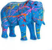 Olifant Beeld Blauw 24cm Met Kleurrijke Splash Afwerking - Popart Beeldje