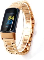 Stalen Smartwatch bandje - Geschikt voor Fitbit Charge 5 / Fitbit Charge 6 metalen schakel band - rosé goud - Strap-it Horlogeband / Polsband / Armband