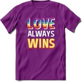 Love Wins | Pride T-Shirt | Grappig LHBTIQ+ / LGBTQ / Gay / Homo / Lesbi Cadeau Shirt | Dames - Heren - Unisex | Tshirt Kleding Kado | - Paars - M