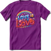 Love Is Love | Pride T-Shirt | Grappig LHBTIQ+ / LGBTQ / Gay / Homo / Lesbi Cadeau Shirt | Dames - Heren - Unisex | Tshirt Kleding Kado | - Paars - XXL