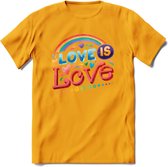 Love Is Love | Pride T-Shirt | Grappig LHBTIQ+ / LGBTQ / Gay / Homo / Lesbi Cadeau Shirt | Dames - Heren - Unisex | Tshirt Kleding Kado | - Geel - XL