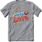 Love Is Love | Pride T-Shirt | Grappig LHBTIQ+ / LGBTQ / Gay / Homo / Lesbi Cadeau Shirt | Dames - Heren - Unisex | Tshirt Kleding Kado | - Donker Grijs - Gemaleerd - M