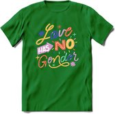 Love Has No Gender | Pride T-Shirt | Grappig LHBTIQ+ / LGBTQ / Gay / Homo / Lesbi Cadeau Shirt | Dames - Heren - Unisex | Tshirt Kleding Kado | - Donker Groen - S