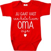 Rompertje baby met tekst-zwangerschap bekendmaking oma-rood-wit-Maat 56