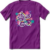 Love Is Love | Pride T-Shirt | Grappig LHBTIQ+ / LGBTQ / Gay / Homo / Lesbi Cadeau Shirt | Dames - Heren - Unisex | Tshirt Kleding Kado | - Paars - M