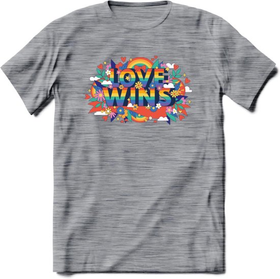 Love Wins | Pride T-Shirt | Grappig LHBTIQ+ / LGBTQ / Gay / Homo / Lesbi Cadeau Shirt | Dames - Heren - Unisex | Tshirt Kleding Kado | - Donker Grijs - Gemaleerd - M
