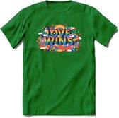 Love Wins | Pride T-Shirt | Grappig LHBTIQ+ / LGBTQ / Gay / Homo / Lesbi Cadeau Shirt | Dames - Heren - Unisex | Tshirt Kleding Kado | - Donker Groen - L