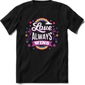 Love Wins | Pride T-Shirt | Grappig LHBTIQ+ / LGBTQ / Gay / Homo / Lesbi Cadeau Shirt | Dames - Heren - Unisex | Tshirt Kleding Kado | - Zwart - XL