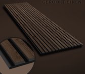 Houten akoestische panelen -Gerookt eiken – 2400x600x20 mm, Akupanel, lattenwand, houten latten, akoestiek, wandbekleding, houten wand