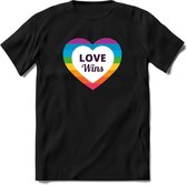 Love Wins | Pride T-Shirt | Grappig LHBTIQ+ / LGBTQ / Gay / Homo / Lesbi Cadeau Shirt | Dames - Heren - Unisex | Tshirt Kleding Kado | - Zwart - S