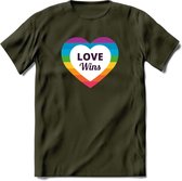 Love Wins | Pride T-Shirt | Grappig LHBTIQ+ / LGBTQ / Gay / Homo / Lesbi Cadeau Shirt | Dames - Heren - Unisex | Tshirt Kleding Kado | - Leger Groen - M