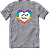 Love Wins | Pride T-Shirt | Grappig LHBTIQ+ / LGBTQ / Gay / Homo / Lesbi Cadeau Shirt | Dames - Heren - Unisex | Tshirt Kleding Kado | - Donker Grijs - Gemaleerd - XL