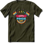 Happy Pride Day | Pride T-Shirt | Grappig LHBTIQ+ / LGBTQ / Gay / Homo / Lesbi Cadeau Shirt | Dames - Heren - Unisex | Tshirt Kleding Kado | - Leger Groen - S