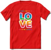 Love | Pride T-Shirt | Grappig LHBTIQ+ / LGBTQ / Gay / Homo / Lesbi Cadeau Shirt | Dames - Heren - Unisex | Tshirt Kleding Kado | - Rood - M