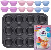 Cupcake Bakvorm met 12 Siliconen Vormpjes en Muffin Mix – Anti-aanbak