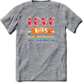 Love Has No Gnder | Pride T-Shirt | Grappig LHBTIQ+ / LGBTQ / Gay / Homo / Lesbi Cadeau Shirt | Dames - Heren - Unisex | Tshirt Kleding Kado | - Donker Grijs - Gemaleerd - S