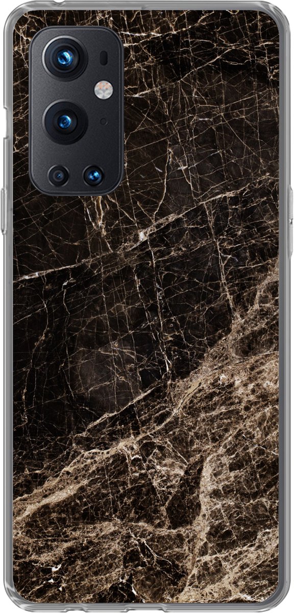 Telefoonhoesje Geschikt voor OnePlus 9 Pro hoesje - Marmer print - Luxe - Zwart - Siliconen Telefoonhoesje Telefoonhoesje