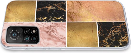Telefoonhoesje Geschikt voor Xiaomi Mi 10T 5G hoesje - Marmer print - Rosé - Goud - Siliconen Telefoonhoesje Telefoonhoesje