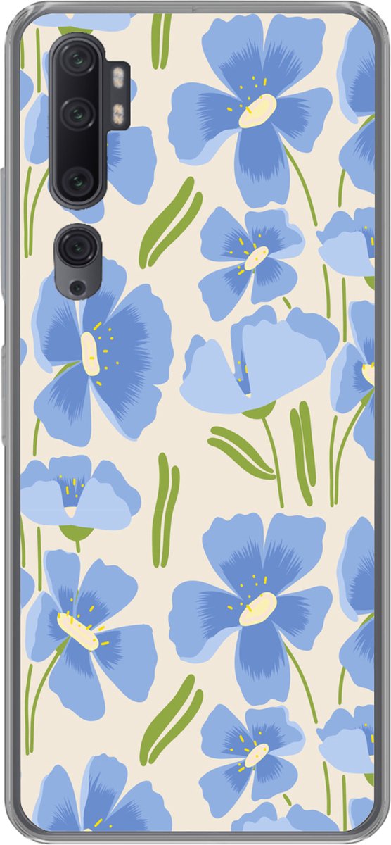 Telefoonhoesje Geschikt voor Xiaomi Mi Note 10 Pro hoesje - Bloem - Blauw - Patronen - Siliconen Telefoonhoesje Telefoonhoesje