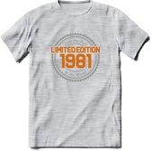 1981 Limited Edition Ring T-Shirt | Zilver - Goud | Grappig Verjaardag en Feest Cadeau Shirt | Dames - Heren - Unisex | Tshirt Kleding Kado | - Licht Grijs - Gemaleerd - 3XL