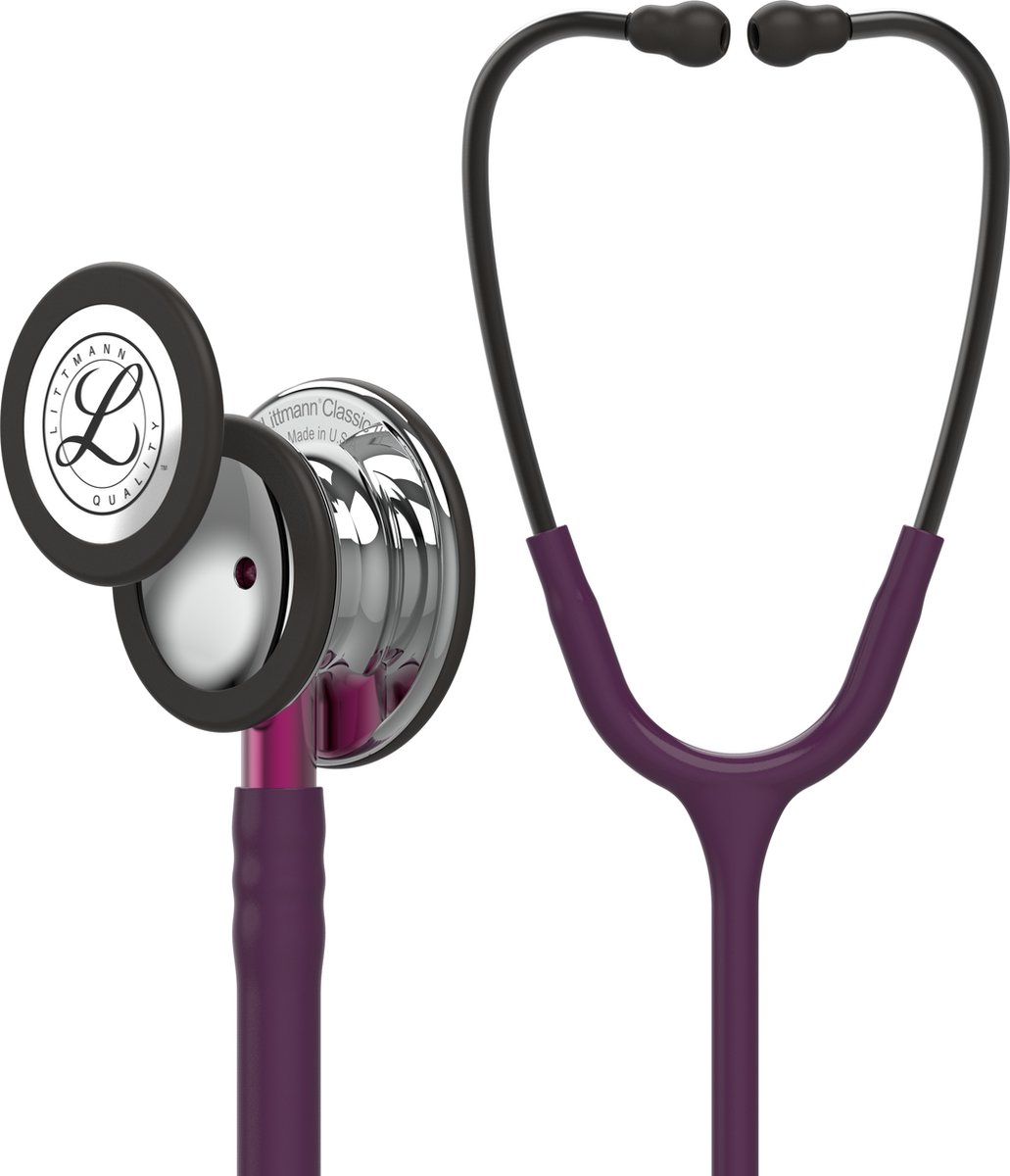 Goedkoopste Littmann Classic III Stethoscoop 5960 spiegelend borststuk, pruimkleurige slang, roze steel en rookkleurige headset, 69 cm
