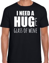 Need a huge glass of wine / Groot glas wijn nodig fun t-shirt - zwart - heren - Feest outfit / kleding / shirt M