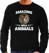 Sweater tijger - zwart - heren - amazing wild animals - cadeau trui tijger / tijgers liefhebber S