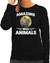 Sweater jaguar - zwart - dames - amazing wild animals - cadeau trui jaguar / jachtluipaarden liefhebber L