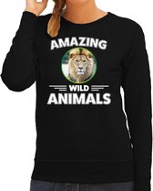 Sweater leeuw - zwart - dames - amazing wild animals - cadeau trui leeuw / leeuwen liefhebber XS