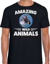 T-shirt orka - zwart - heren - amazing wild animals - cadeau shirt orka / orka walvissen liefhebber L