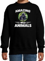 Sweater gorilla - zwart - kinderen - amazing wild animals - cadeau trui gorilla / gorilla apen liefhebber 9-11 jaar (134/146)