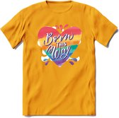 Born This Way | Pride T-Shirt | Grappig LHBTIQ+ / LGBTQ / Gay / Homo / Lesbi Cadeau Shirt | Dames - Heren - Unisex | Tshirt Kleding Kado | - Geel - XXL