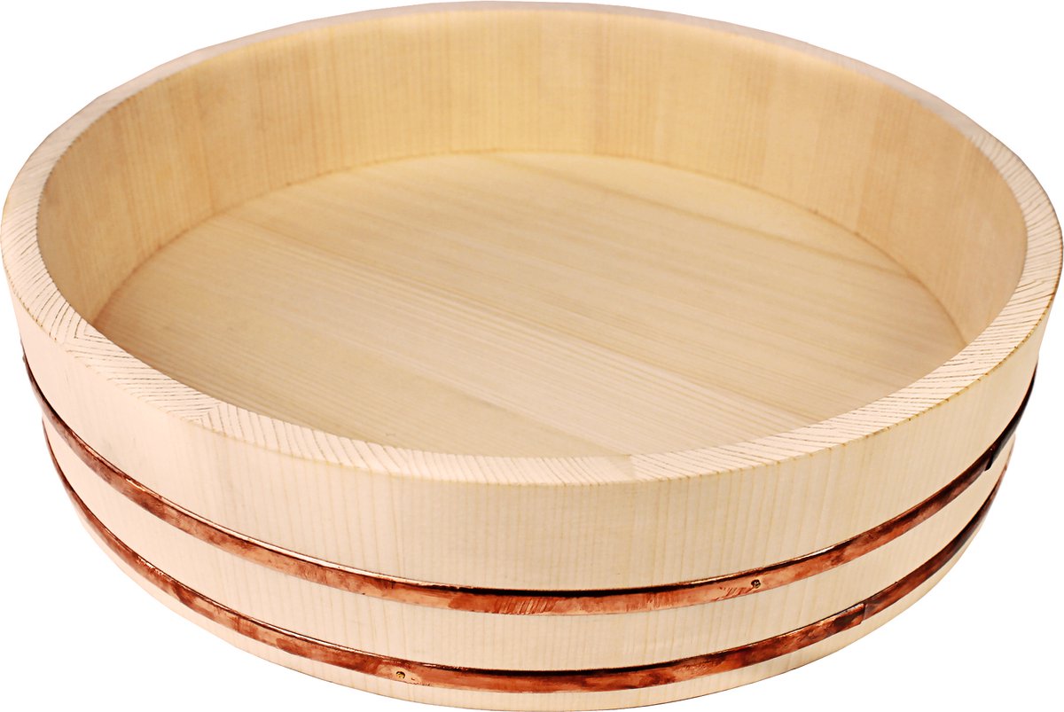 Reishunger Hangiri Houten Schaal 48 cm - Voor de traditionele bereiding van sushi rijst - Gemaakt van kwaliteitsvol grenenhout