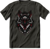 Vos - Dieren Mandala T-Shirt | Rood | Grappig Verjaardag Zentangle Dierenkop Cadeau Shirt | Dames - Heren - Unisex | Wildlife Tshirt Kleding Kado | - Donker Grijs - XL