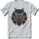 Vos - Dieren Mandala T-Shirt | Oranje | Grappig Verjaardag Zentangle Dierenkop Cadeau Shirt | Dames - Heren - Unisex | Wildlife Tshirt Kleding Kado | - Licht Grijs - Gemaleerd - S