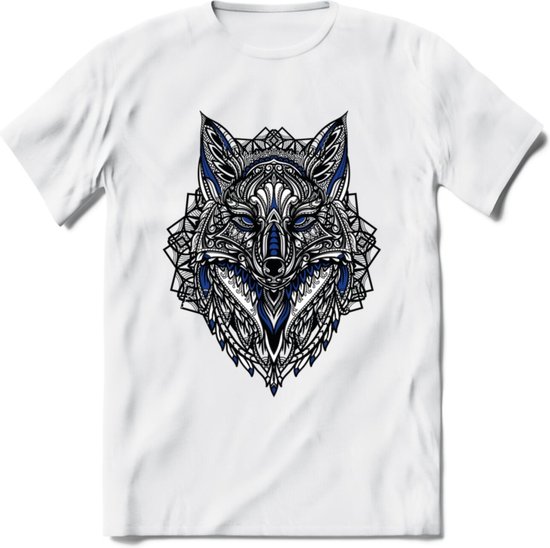 Vos - Dieren Mandala T-Shirt | Donkerblauw | Grappig Verjaardag Zentangle Dierenkop Cadeau Shirt | Dames - Heren - Unisex | Wildlife Tshirt Kleding Kado | - Wit - S