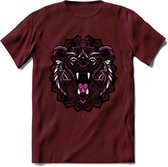 Beer - Dieren Mandala T-Shirt | Roze | Grappig Verjaardag Zentangle Dierenkop Cadeau Shirt | Dames - Heren - Unisex | Wildlife Tshirt Kleding Kado | - Burgundy - L